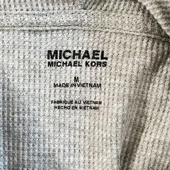 MICHAEL Michael Kors Gray Cowl Neck Waffle Knit Thermal Rhinestone Logo Top‎ NWT - Picture 11 of 13